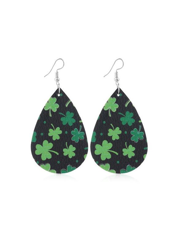 Boucles d'Oreilles Pendantes Goutte d'Eau Feuille Imprimée en Cuir PU - multicolor D 