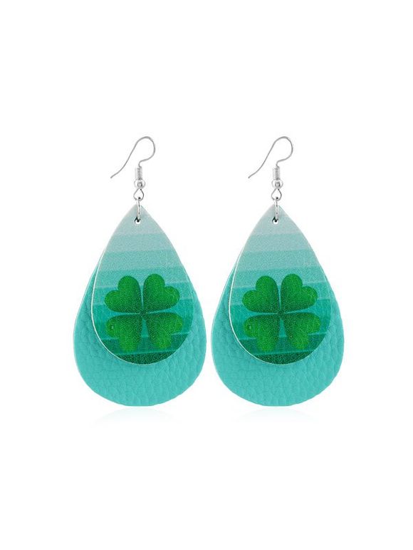 Boucles d'Oreilles Superposées Feuilles et Gouttes d'Eau Imprimés en Cuir PU - multicolor A 