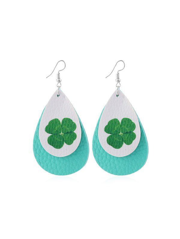 

Layered Leaf Print PU Water Drop Earrings, Multi-d