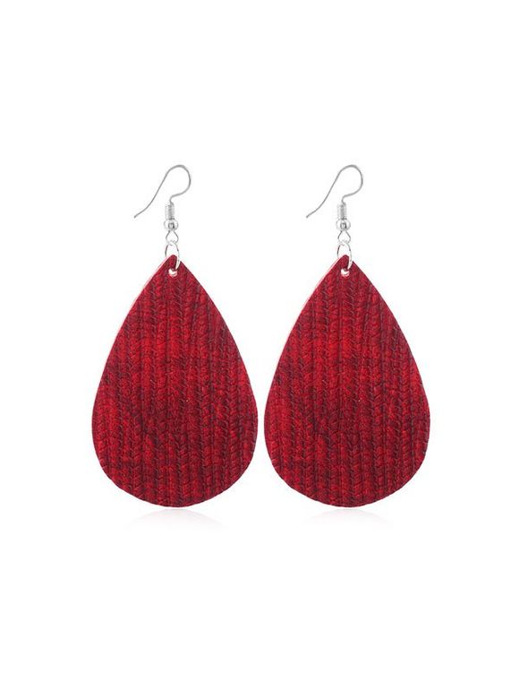 Boucles d'Oreilles Pendantes Rayées Goutte d'Eau en Cuir PU - Rouge Vineux 