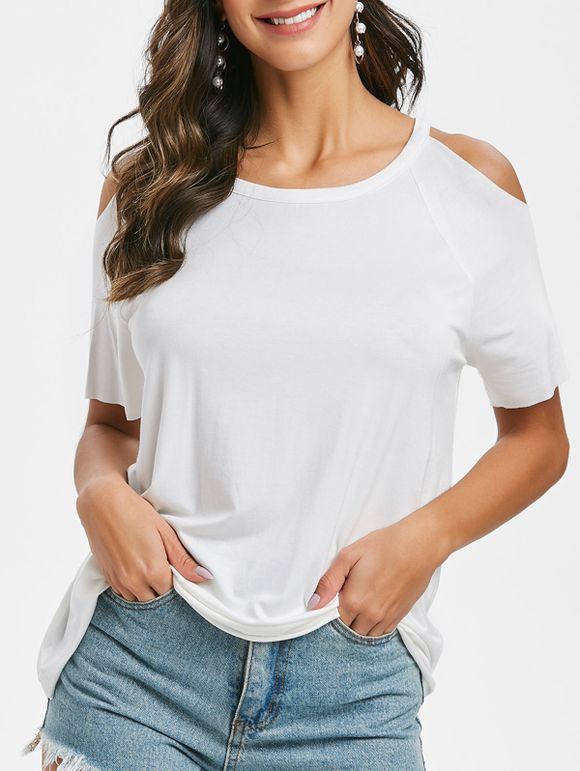 T-shirt Simple à Epaule Dénudée à Manches Raglan - Blanc XL