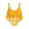 Lace Panel Overlay Flounces Strappy Plus Size Swim Top - GOLDEN BROWN 2X