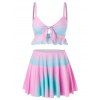 Maillot de Bain Tankini Ombré à Bretelle de Grande Taille avec Nœud Papillon - Rose Vif 1X