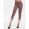 Legging Moulant Chiné en Dentelle Insérée - Marron Velours M