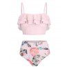Sweet Tummy Control Swimsuit Tankini Ruffle Print Contrast Swimwear Set - PIG PINK S