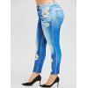 Legging 3D Marguerite de Grande Taille à Taille Haute - Bleu Foncé Toile de Jean L