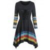 Robe Asymétrique Rayée Longueur à Genou à Lacets - Gris Foncé L