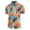 Tropical Flowers and Leaf Print Button Up Shirt - multicolor A XL