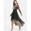 Plunge Sequined Mesh Panel High Low Chiffon Prom Dress - BLACK L