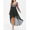 Plunge Sequined Mesh Panel High Low Chiffon Prom Dress - BLACK L
