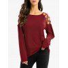 T-shirt Découpé en Couleur Unie avec Strass - Rouge Vineux M