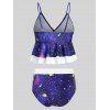 Galaxy Tummy Control Swimsuit Peplum Flounce Tankini Swimwear Set - multicolor A 2XL