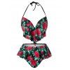 Maillot de Bain Tankini Motif Fleuri Design de Grande Taille à Col Halter - Noir 4X