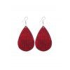 Boucles d'Oreilles Pendantes Rayées Goutte d'Eau en Cuir PU - Rouge Vineux 