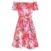 Robe Ceinturée Imprimée Florale à Épaule Dénudée - multicolor 2XL