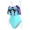 Maillot de Bain Sanglé Superposé à Bretelle à Volants Une-Pièce - Céleste M