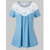 T-shirt Bicolore en Dentelle de Grande Taille - Bleu clair 3X