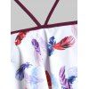 Feather Print Lace-up Tankini Swimsuit - PLUM VELVET M