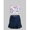 Maillot de Bain à Imprimé Plume Deux Pièces - Bleu Marine M