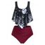 Gothic Tankini Swimsuit Moon Night Bat High Waist Swimwear Ruched Two Piece Bathing Suit - BLACK S
