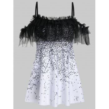 

Spot Print Mesh Insert Two Piece Swimsuit, Black