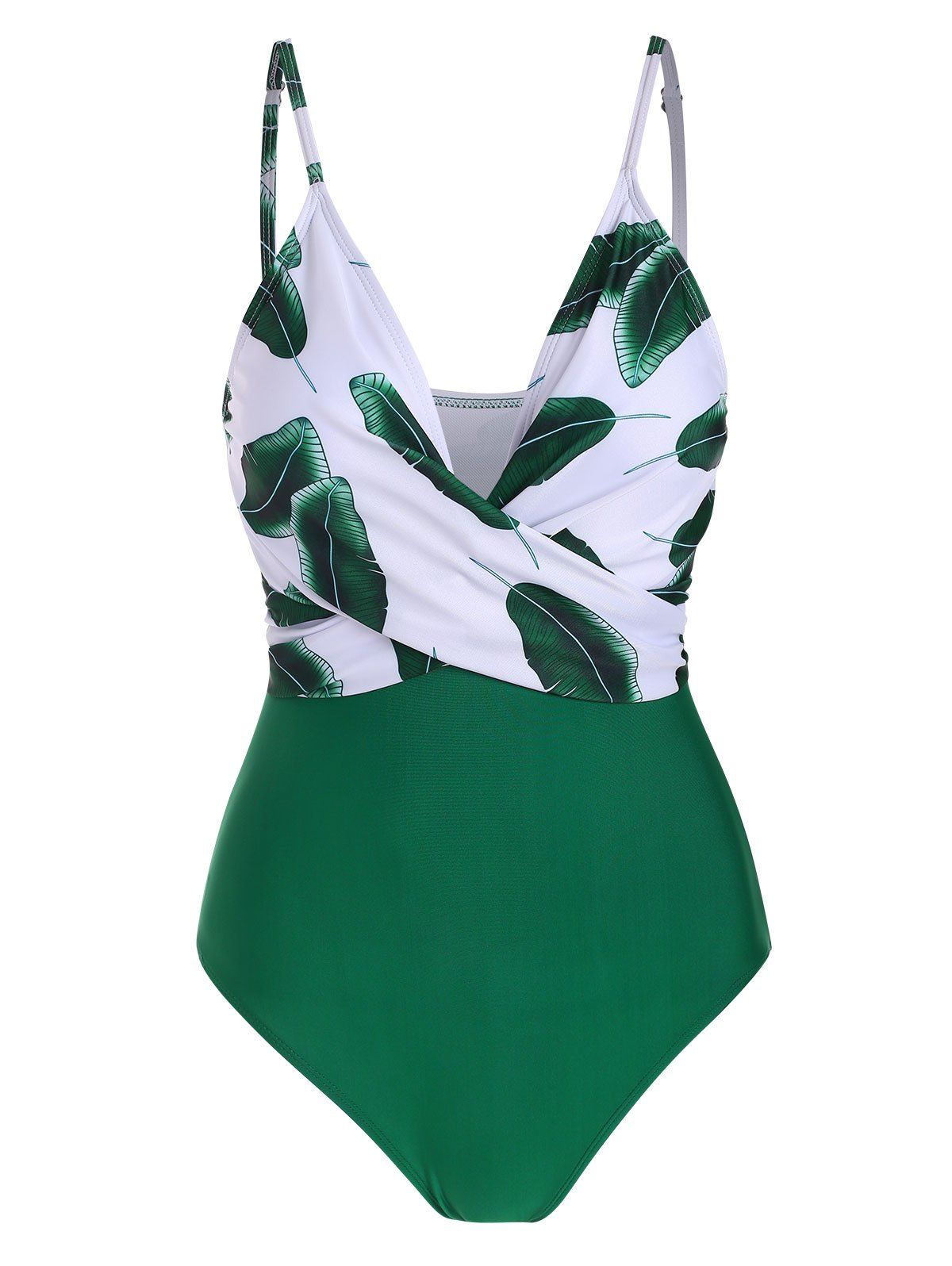 Leaf Print Twist One-piece Swimsuit - MEDIUM SPRING GREEN 2XL