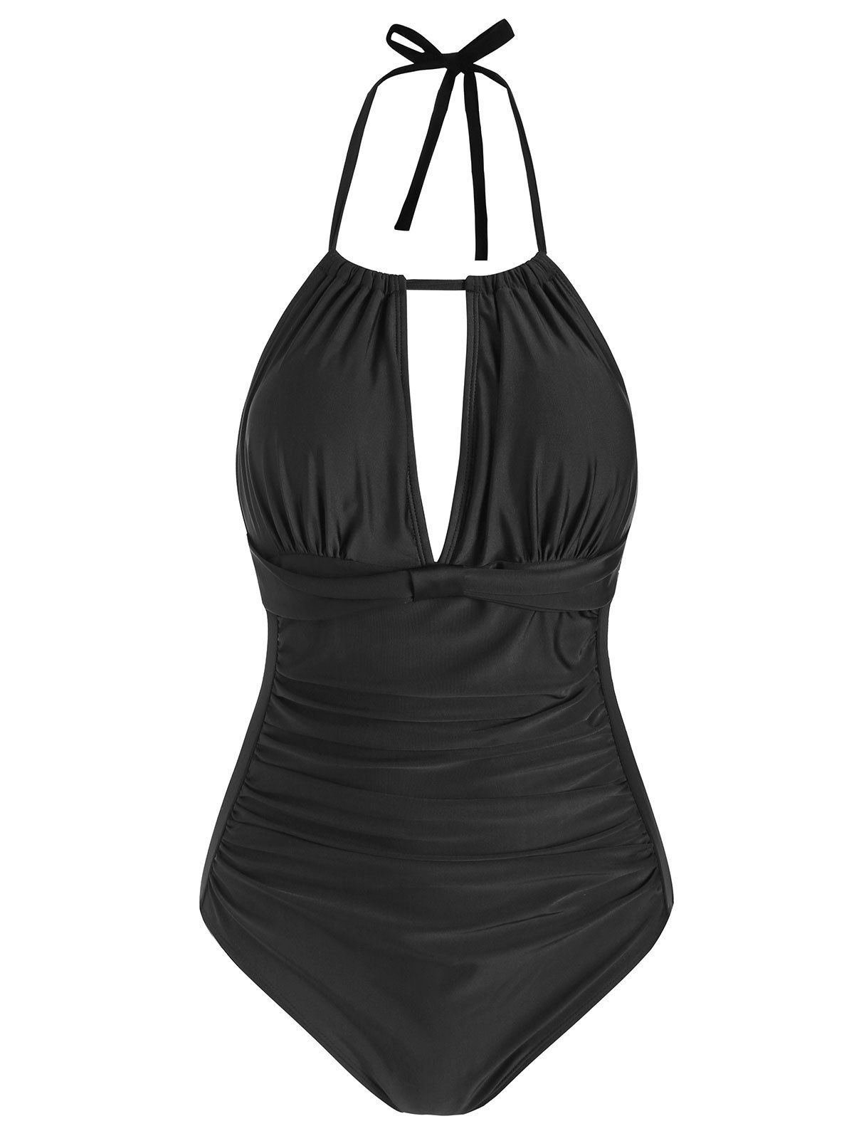 [26% OFF] 2020 Ruched Bow Mesh Panel Halter One-piece Swimsuit In BLACK ...