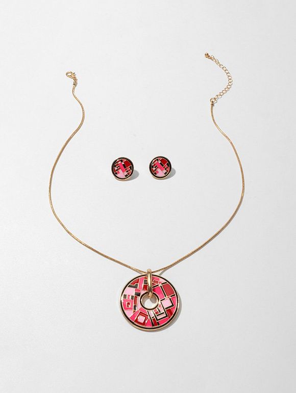 Parure de Bijoux Rond Goutte d'Huile - Rouge Lave 