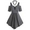T-shirt Anneau en O à Epaule Ouverte de Grande Taille avec Trou de Serrure - Gris 3X