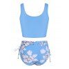 Floral Print Tummy Control Two Piece Swimsuit High Waist Twist Cinched Tankini Set - LIGHT SKY BLUE 3XL