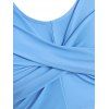 Floral Print Tummy Control Two Piece Swimsuit High Waist Twist Cinched Tankini Set - LIGHT SKY BLUE 3XL