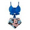 Maillot de Bain Tankini Croisé Fleuri Imprimé de Grande Taille - Bleu Myrtille 1X
