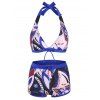 Maillot de Bain Bikini Imprimé à Col Halter - Bleu M