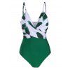 Maillot de Bain Feuille Imprimé Tordu Une-Pièce - Vert Printemps Moyen XL