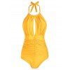 Maillot de Bain Plissé Une-Pièce à Col Halter - Jaune L
