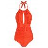 Ruched Halter One-piece Swimsuit - ORANGE M