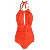 Maillot de Bain Plissé Une-Pièce à Col Halter - Orange S