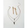 Ensemble de Boucles d'Oreilles Chaîne Longue et de Collier Triangle à Double Couche - Argent 