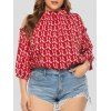 Taille Plus Fans épaule Open Print Blouse - Rouge Lave 5X