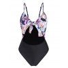 Maillot de Bain Découpé Fleuri Noué en Avant Une-Pièce - multicolor XL