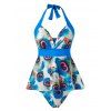 Maillot de Bain Tankini Plume de Paon de Grande Taille à Volants à Col Halter - multicolor 1X