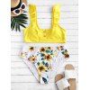Maillot de Bain Bikini Tournesol Boutonné de Grande Taille à Volants - Jaune L