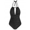 Maillot de Bain Noué Panneau en Maille à Volants Une-Pièce à Col Halter - Noir L