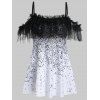 Maillot de Bain Deux Pièces en Maille Insérée à Pois Imprimé - Noir XL