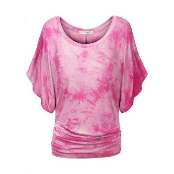 

Tie Dye Ruched Batwing Sleeve Plus Size Top, Neon pink