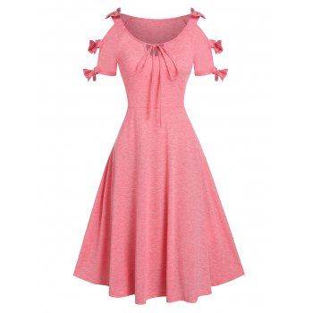 

Casual Bowknot Cutout Dress Cold Shoulder Tied Keyhole A Line Heathered Dress, Flamingo pink