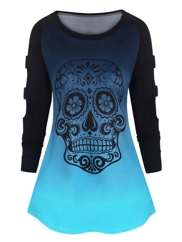 Chemise Crâne Imprimée en Couleur Ombrée de Grande Taille - Bleu Zircon 1X