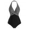 Halter Striped Twist-front Plus Size One-piece Swimsuit - BLACK 3X