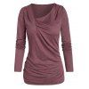 Ruched Front Long Sleeve Marled T-shirt - FIREBRICK M