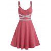 Robe Évasée sans Manches à Paillettes avec Anneau en Strass et Panneau à Sequins Croisés - Rouge Saint Valentin L